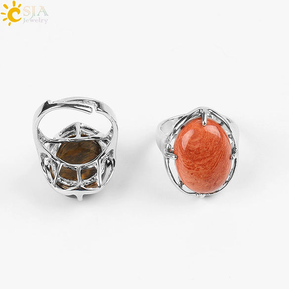 Wholesale Simple Metal Jewelry With Natural Crystal And Copper Oval Air Claw Ring
