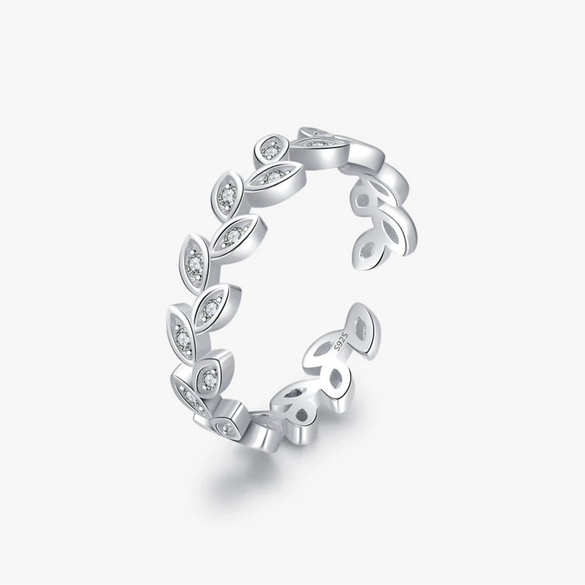 Wholesale Simple Micro Inlaid Leaves Open Ring S925 Sterling Silver For Women
