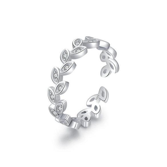 Wholesale Simple Micro Inlaid Leaves Open Ring S925 Sterling Silver For Women