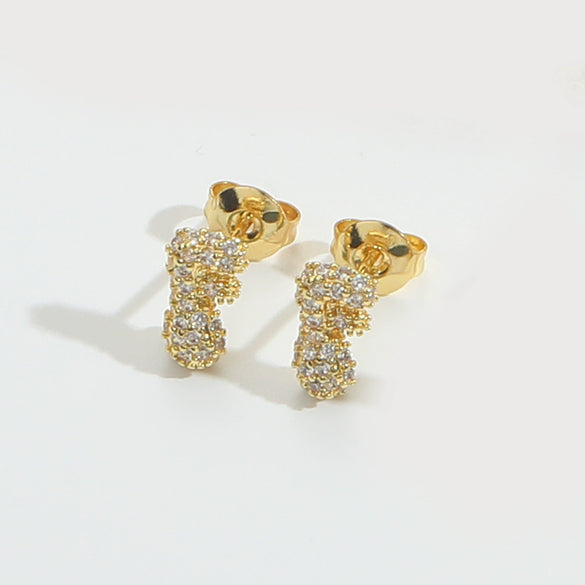 Wholesale Simple Microinlaid Zircon Geometric Copper Earrings For Women With Electroplating