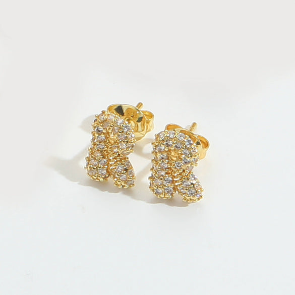Wholesale Simple Microinlaid Zircon Geometric Copper Earrings For Women With Electroplating