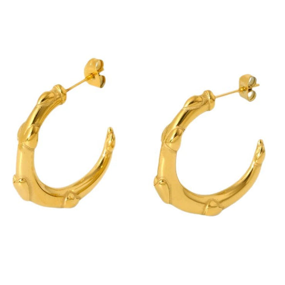 Wholesale Simple Modern Style Heartshaped Embossed Cshaped Stainless Steel Electroplated 18K Nonfading Gold Earrings For Women