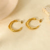 Wholesale Simple Modern Style Heartshaped Embossed Cshaped Stainless Steel Electroplated 18K Nonfading Gold Earrings For Women