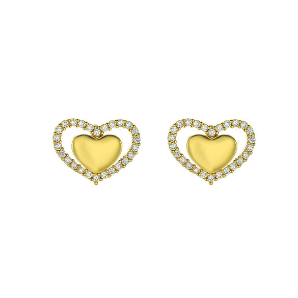 Wholesale Simple Modern Style 18K Goldplated Copper Heartshaped Stud Earrings Inlaid With Zircon For Women