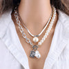 Wholesale Simple Multilayer Metal Chain Imitation Baroque Pearl Alloy Pendant Necklace With Geometric Pattern And Electroplating For Women