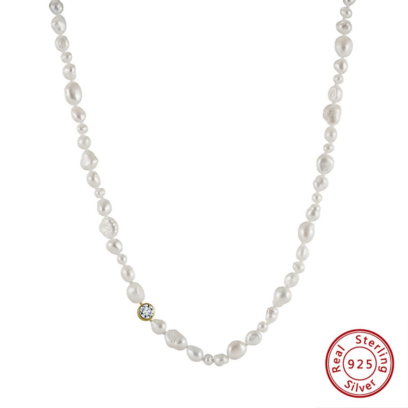 Wholesale Simple Natural Geometric S925 Sterling Silver Freshwater Pearl Necklace With Electroplating