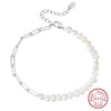 Wholesale Simple Natural S925 Sterling Silver Baroque Pearl Paper Chain Splicing Electroplated Bracelet For Women