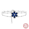 Wholesale Simple Natural Style Women's S925 Sterling Silver Artificial Sapphire Zircon Flower Doublelayer Bracelet Electroplated