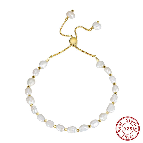 Wholesale Simple Natural Women's S925 Sterling Silver Bracelet With Freshwater Pearl And Electroplating Treatment
