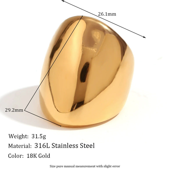 Wholesale Simple Niche Glossy Concave Convex Index Finger Ring For Women Stainless Steel Geometric 18K Gold Plated