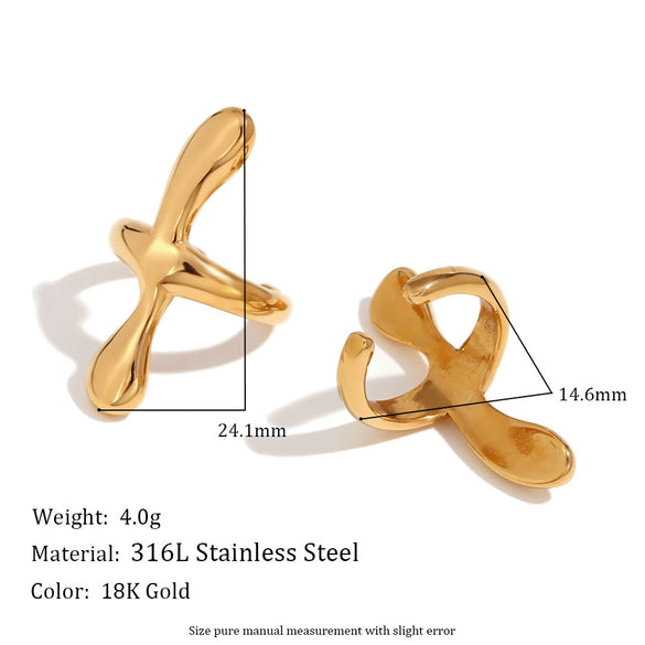 Wholesale Simple Niche Personality Fashion Women's Stainless Steel 18K Gold Plated Geometric Cross Ear Clip Earrings