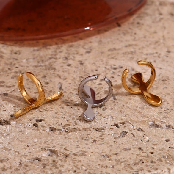 Wholesale Simple Niche Personality Fashion Women's Stainless Steel 18K Gold Plated Geometric Cross Ear Clip Earrings