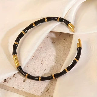 Wholesale Simple Oildropping Bamboo Stainless Steel 18K Goldplated Bracelet