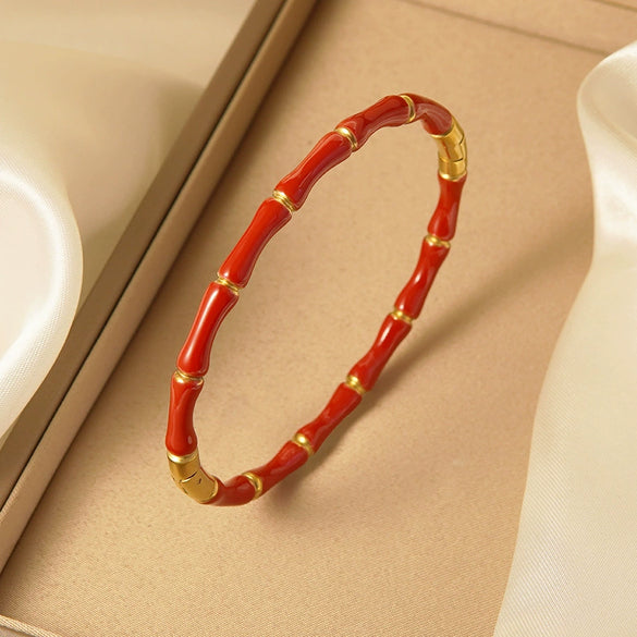 Wholesale Simple Oildropping Bamboo Stainless Steel 18K Goldplated Bracelet