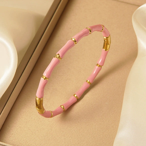 Wholesale Simple Oildropping Bamboo Stainless Steel 18K Goldplated Bracelet