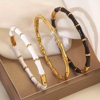 Wholesale Simple Oildropping Bamboo Stainless Steel 18K Goldplated Bracelet