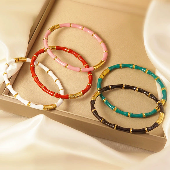 Wholesale Simple Oildropping Bamboo Stainless Steel 18K Goldplated Bracelet