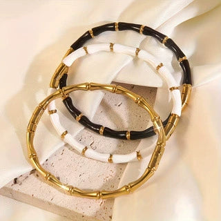 Wholesale Simple Oildropping Bamboo Stainless Steel 18K Goldplated Bracelet