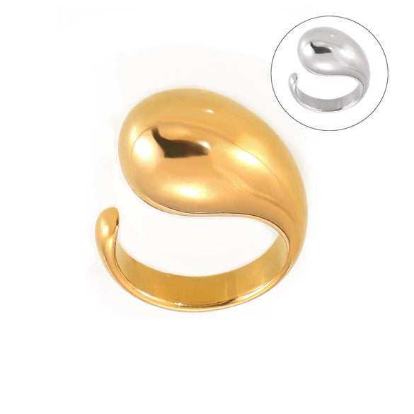 Wholesale Simple Open Water Drop Titanium Steel Ring For Women Gold Plated Geometric Design Electroplated
