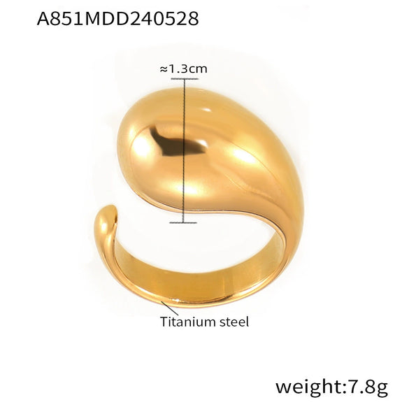 Wholesale Simple Open Water Drop Titanium Steel Ring For Women Gold Plated Geometric Design Electroplated