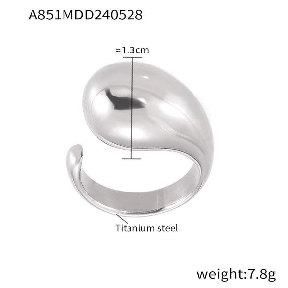 Wholesale Simple Open Water Drop Titanium Steel Ring For Women Gold Plated Geometric Design Electroplated