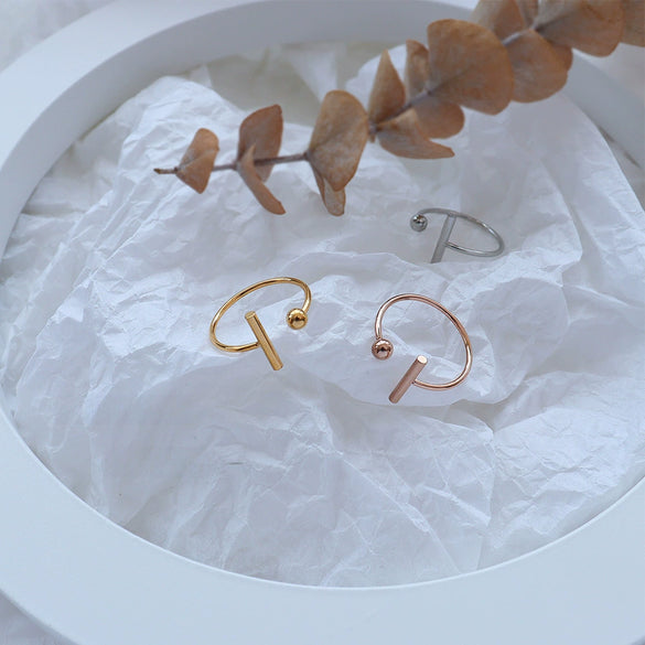 Wholesale Simple Opening Tshaped Titanium Steel Ring With Geometric Pattern 18K Gold Plated For Women