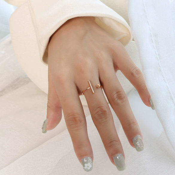 Wholesale Simple Opening Tshaped Titanium Steel Ring With Geometric Pattern 18K Gold Plated For Women