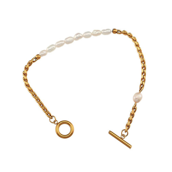 Wholesale Simple Pearl Accessories Set For Women Titanium Steel Bracelet Necklace With Geometric Pattern Electroplating Design