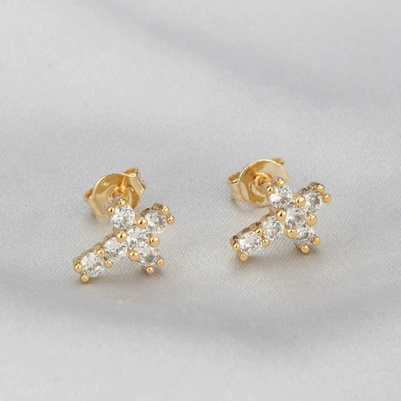 Wholesale Simple Personality Copper Gold Plated Geometric Cross Earrings For Women