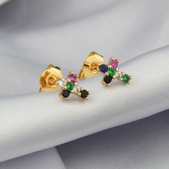 Wholesale Simple Personality Copper Gold Plated Geometric Cross Earrings For Women