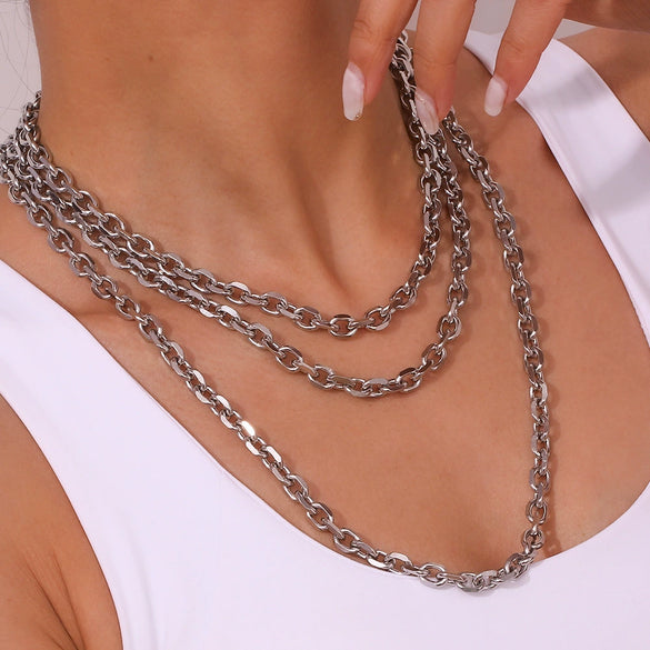 Wholesale Simple Personality Titanium Steel And Stainless Steel Chain Set Jewelry With 18K Gold Plated Cross Corner Chain Necklace And Geometric Design By Electroplating For Women