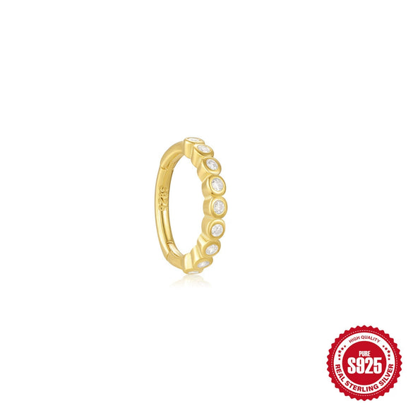 Wholesale Simple Personality Wavy S925 Sterling Silver Earrings And Nose Ring With Geometric Inlaid Zircon Design