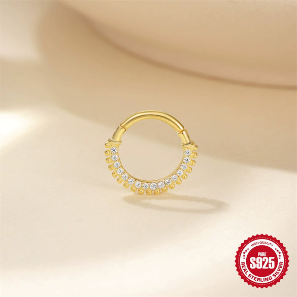 Wholesale Simple Personality Wavy S925 Sterling Silver Earrings And Nose Ring With Geometric Inlaid Zircon Design