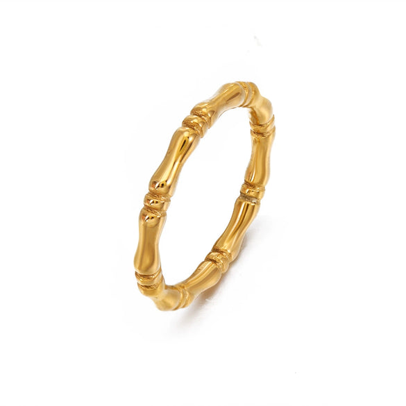 Wholesale Simple Plain Bamboo Women's Stainless Steel Ring With 18K Gold Plated Electroplating