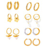 Wholesale Simple Plain Ring Earrings Set For Women Stainless Steel With 18K Real Gold Plated Electroplating Geometric Style