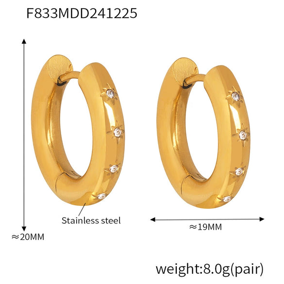 Wholesale Simple Plain Ring Earrings Set For Women Stainless Steel With 18K Real Gold Plated Electroplating Geometric Style