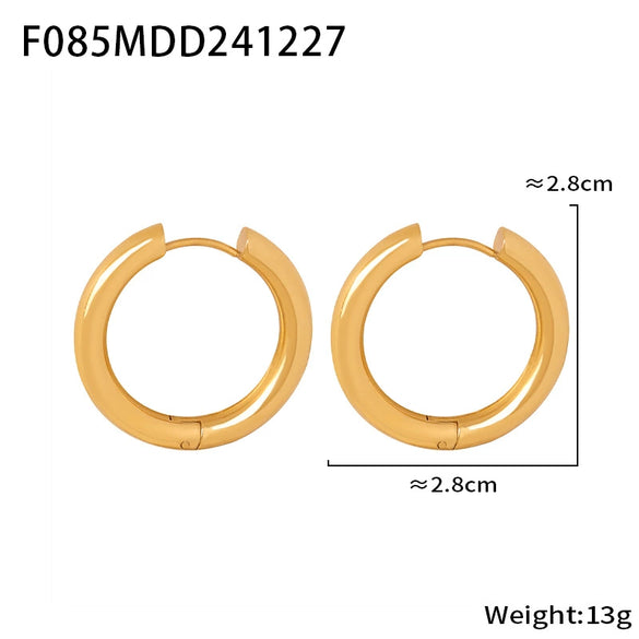 Wholesale Simple Plain Ring Earrings Set For Women Stainless Steel With 18K Real Gold Plated Electroplating Geometric Style