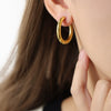 Wholesale Simple Plain Ring Earrings Set For Women Stainless Steel With 18K Real Gold Plated Electroplating Geometric Style