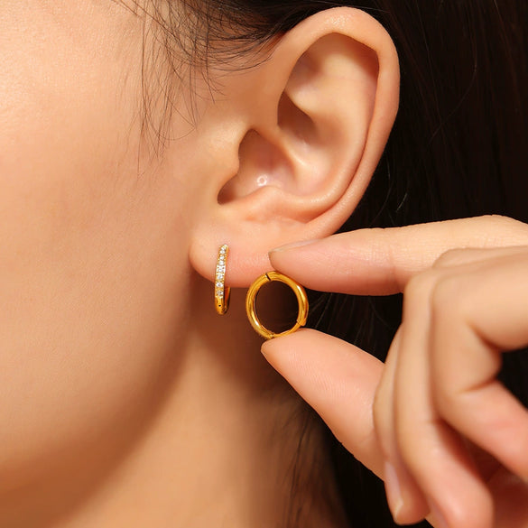Wholesale Simple Plain Ring Earrings Set For Women Stainless Steel With 18K Real Gold Plated Electroplating Geometric Style