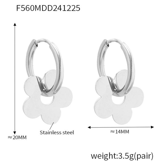 Wholesale Simple Plain Ring Earrings Set For Women Stainless Steel With 18K Real Gold Plated Electroplating Geometric Style