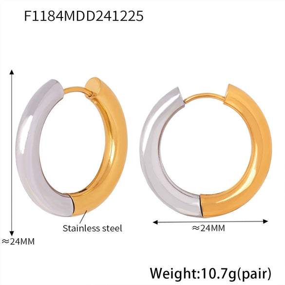 Wholesale Simple Plain Ring Earrings Set For Women Stainless Steel With 18K Real Gold Plated Electroplating Geometric Style