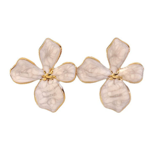 Wholesale Simple Plants And Flowers Dripping Oil Stainless Steel Flower Necklace And Earrings Set For Women