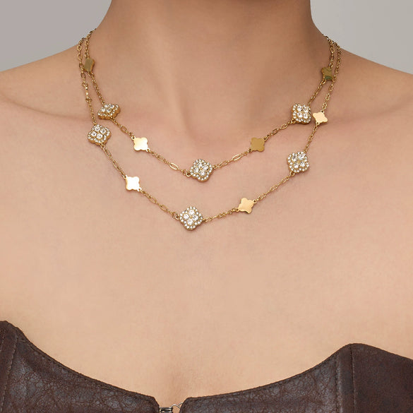 Wholesale Simple Plants Flowers Stainless Steel Jewelry Set With Pvd Real Gold Plated For Women
