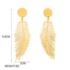 Wholesale Simple Retro Cold Style Titanium Steel Long Exaggerated Feather Pendant Earrings With Geometric Pattern And Electroplating Treatment