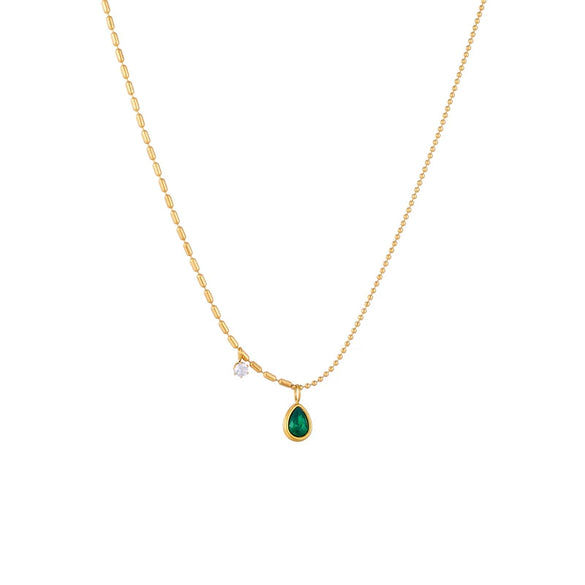 Wholesale Simple Retro Elegant Clavicle Chain Necklace With Green Diamond Water Drop Accessories In Titanium Steel With Electroplating Treatment