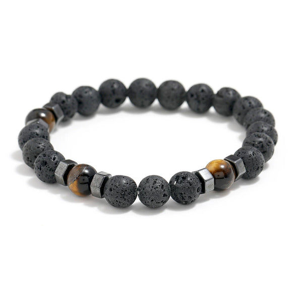 Wholesale Simple Retro Geometric Volcanic Stone Beaded Bracelet For Men And Women