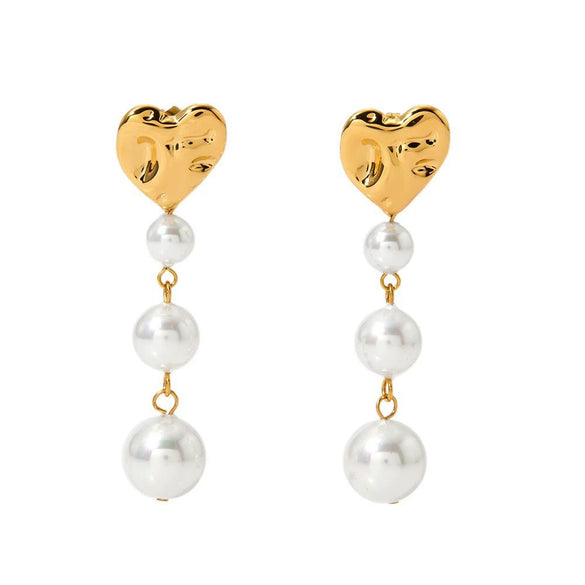 Wholesale Simple Retro Heart Shaped Pearl Tassel Earrings In Stainless Steel With Electroplating