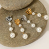 Wholesale Simple Retro Heart Shaped Pearl Tassel Earrings In Stainless Steel With Electroplating
