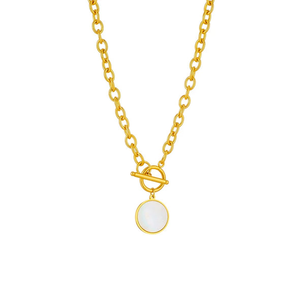 Wholesale Simple Retro Round Buckle Titanium Steel Chain Necklace With Geometric Pattern And Electroplating Treatment
