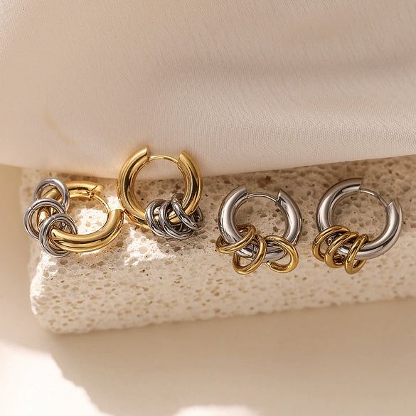 Wholesale Simple Retro Stainless Steel Geometric Earrings For Women With Gold Plated Electroplating